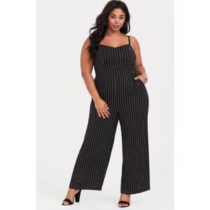 Torrid Black & White Wide Leg Challis Jumpsuit Plus Size 1XL Pockets